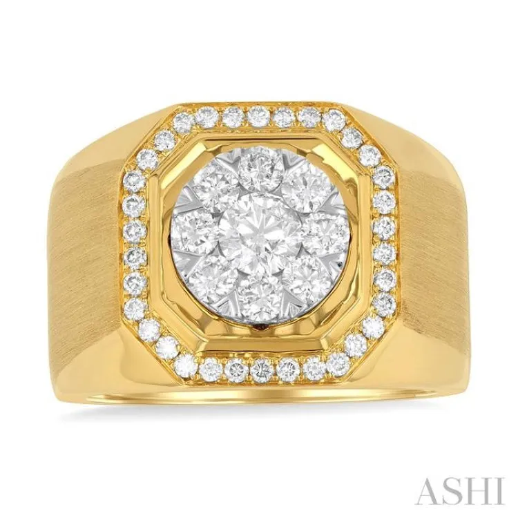 1 3/8 ctw Octagonal Shape Lovebright Round Cut Diamond Men's Ring in 14K Yellow and White Gold