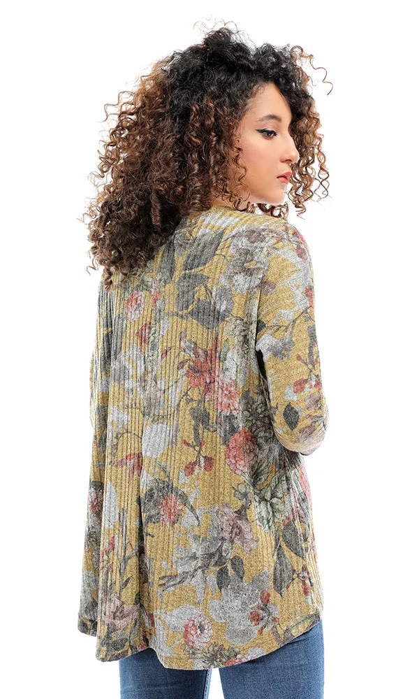 54016 Multicolour High Low Floral Slip On Ribbed Top