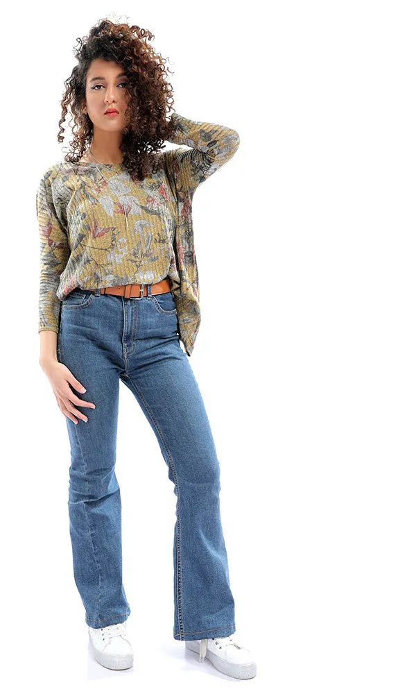 54016 Multicolour High Low Floral Slip On Ribbed Top