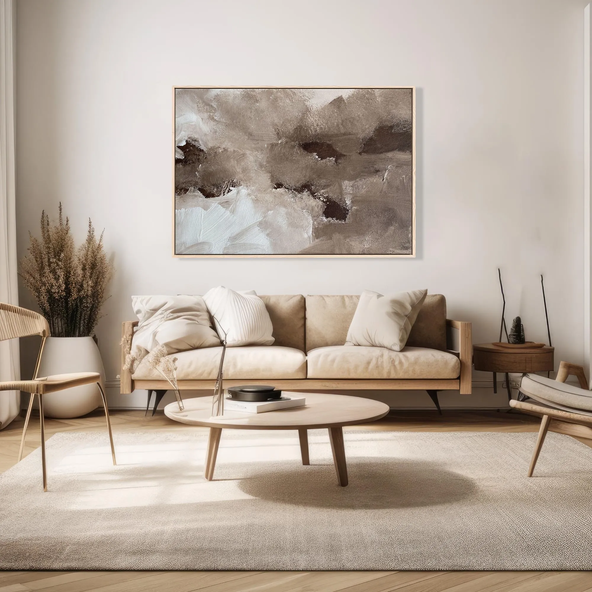 Abstract Brown Shapes Framed Canvas