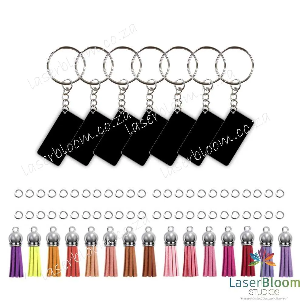 Acrylic Blank Rectangle Keyring Tassel Kit ~ Select Your Thickness (1.5mm, 2mm, 3mm)