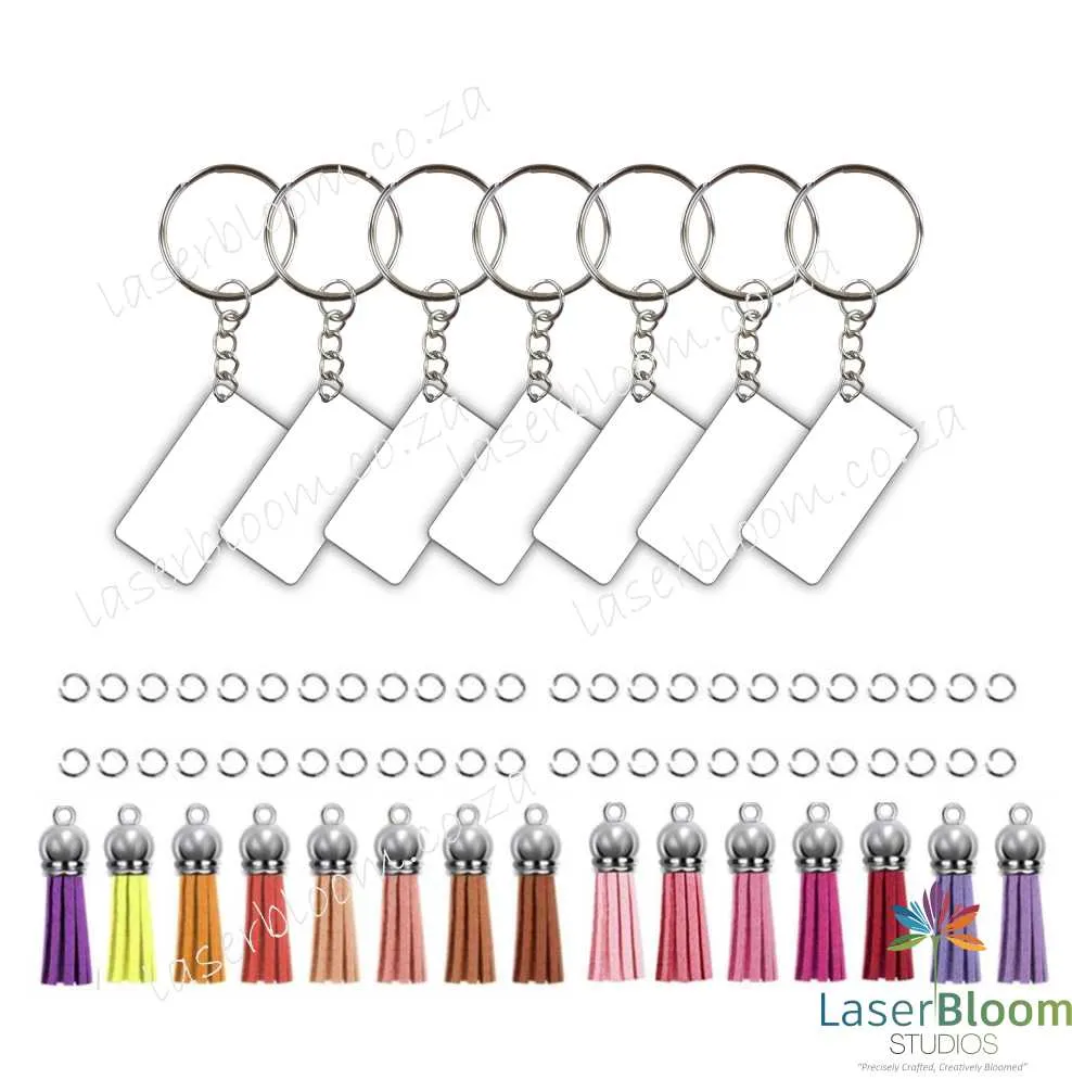 Acrylic Blank Rectangle Keyring Tassel Kit ~ Select Your Thickness (1.5mm, 2mm, 3mm)