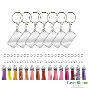 Acrylic Blank Rectangle Keyring Tassel Kit ~ Select Your Thickness (1.5mm, 2mm, 3mm)