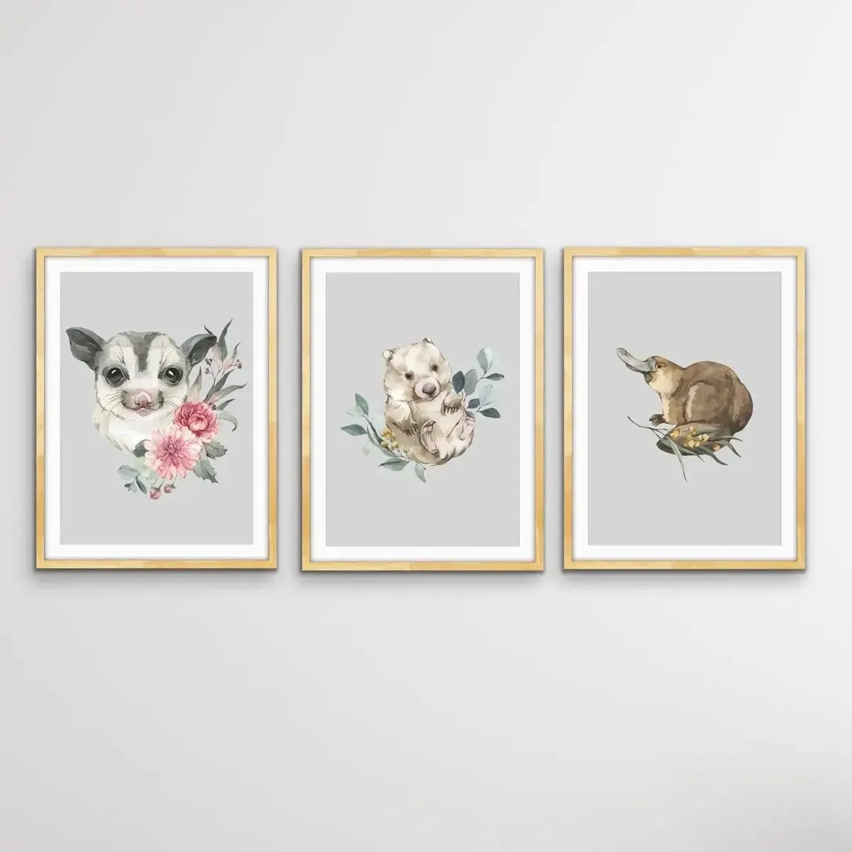 Australian Native Animal Prints Set One - Possum, Wombat, Platypus