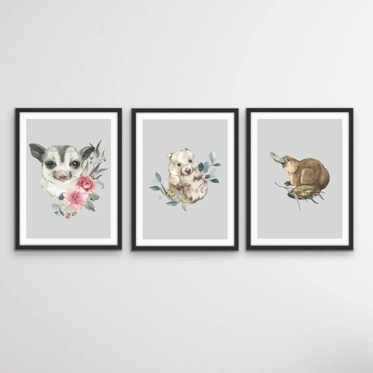 Australian Native Animal Prints Set One - Possum, Wombat, Platypus