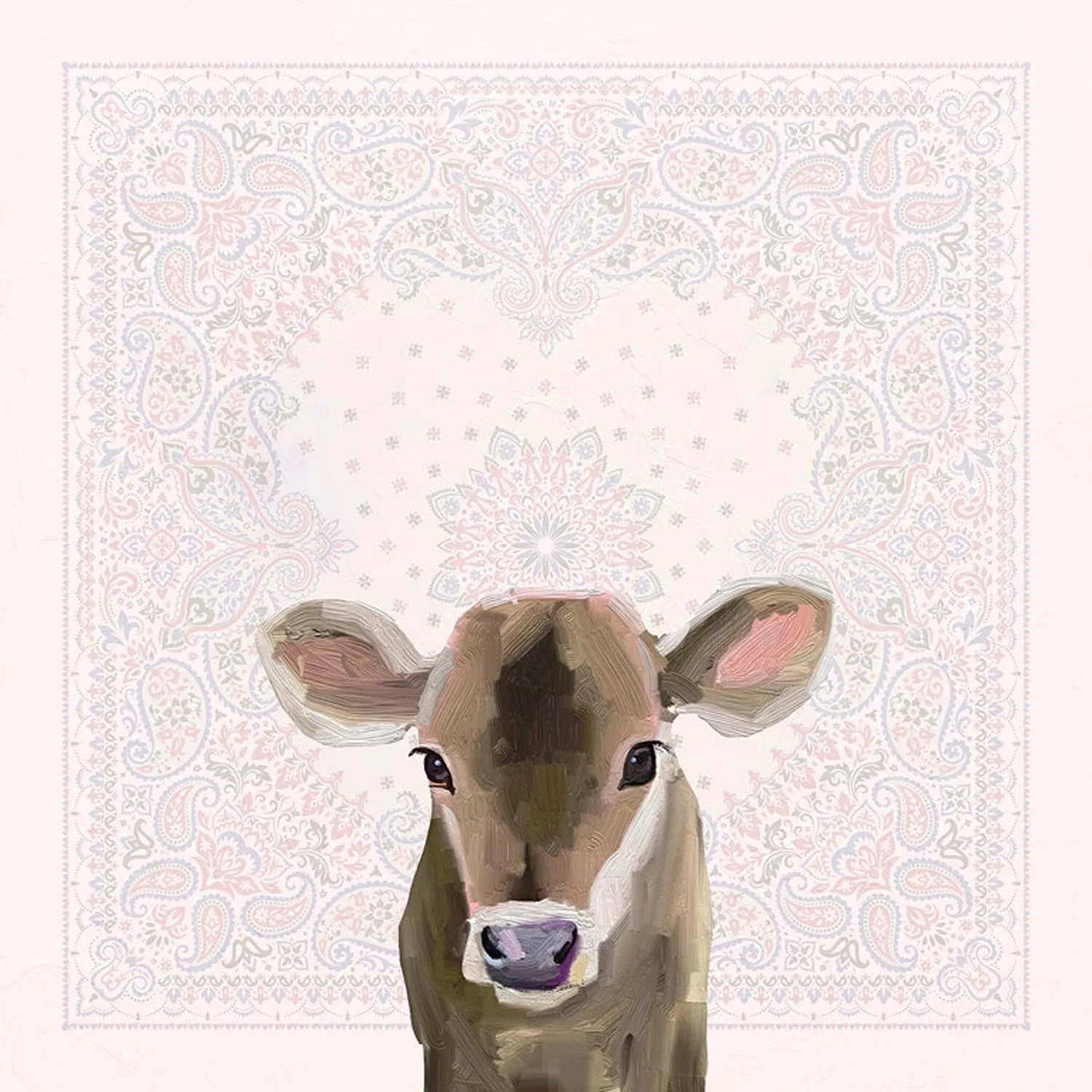 Baby Brown Cow - Bandana Canvas Wall Art