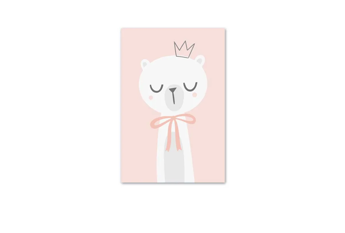 Bear with Crown Pink | Scandinavian Kid's Wall Art Print