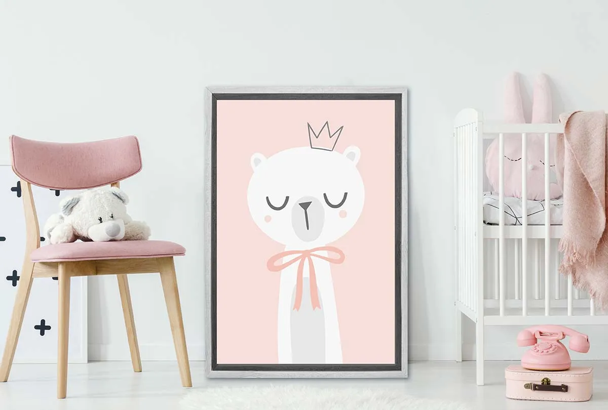Bear with Crown Pink | Scandinavian Kid's Wall Art Print