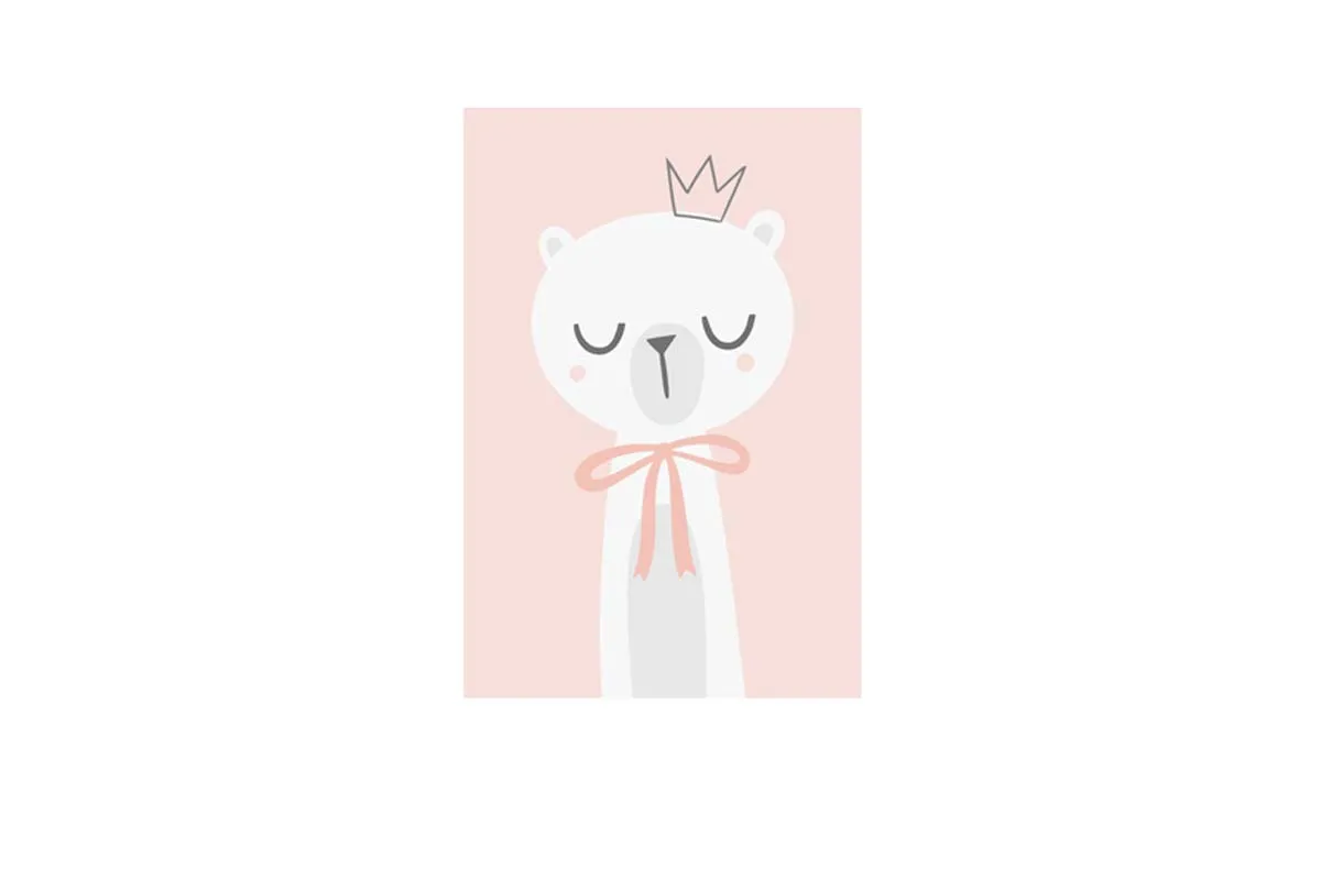 Bear with Crown Pink | Scandinavian Kid's Wall Art Print