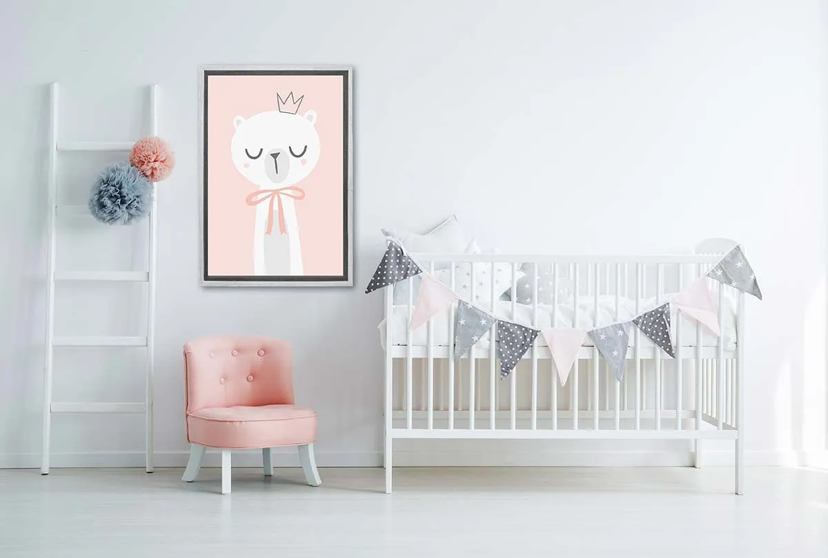 Bear with Crown Pink | Scandinavian Kid's Wall Art Print