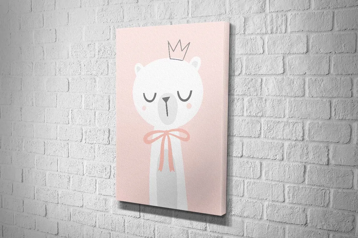 Bear with Crown Pink | Scandinavian Kid's Wall Art Print
