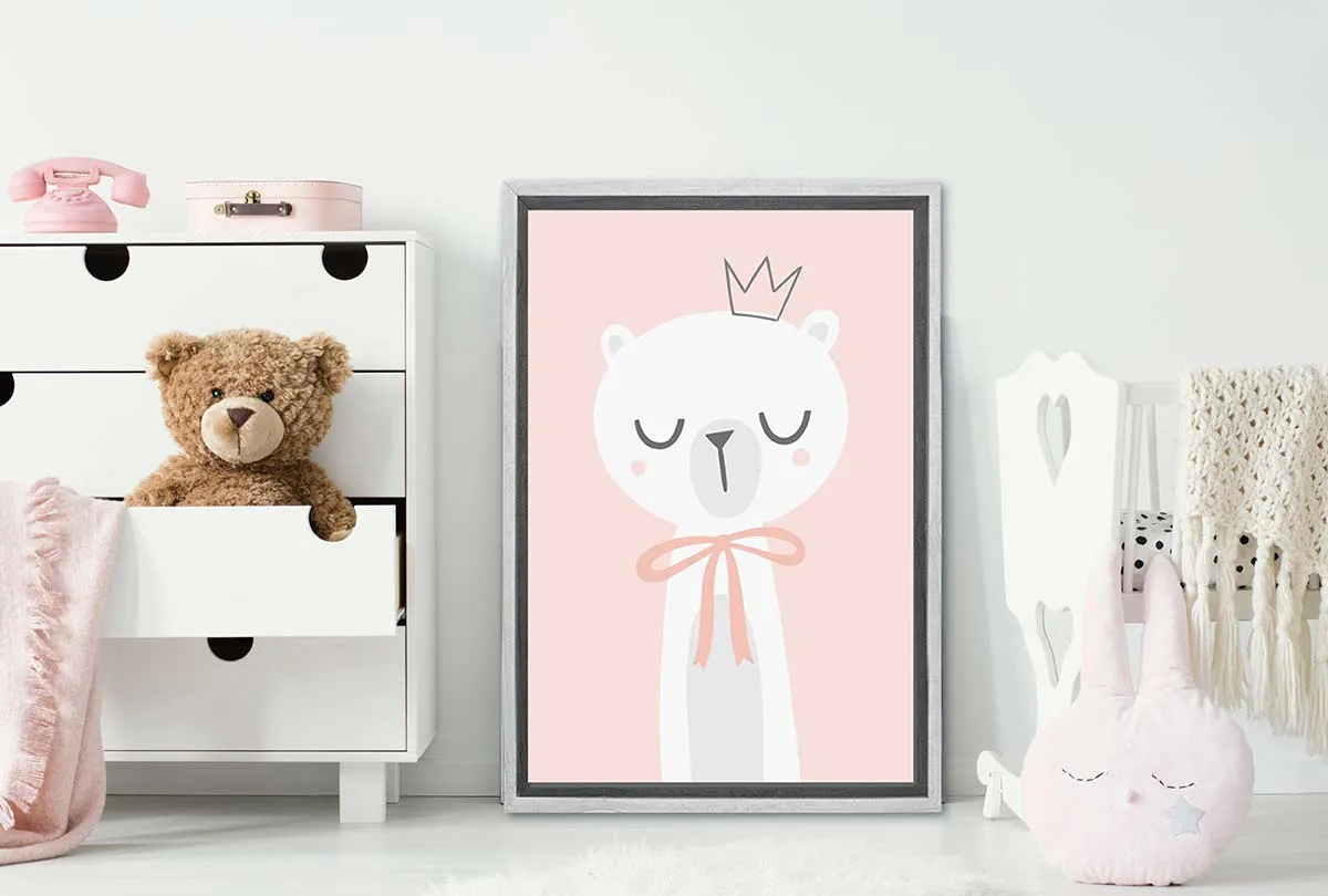 Bear with Crown Pink | Scandinavian Kid's Wall Art Print