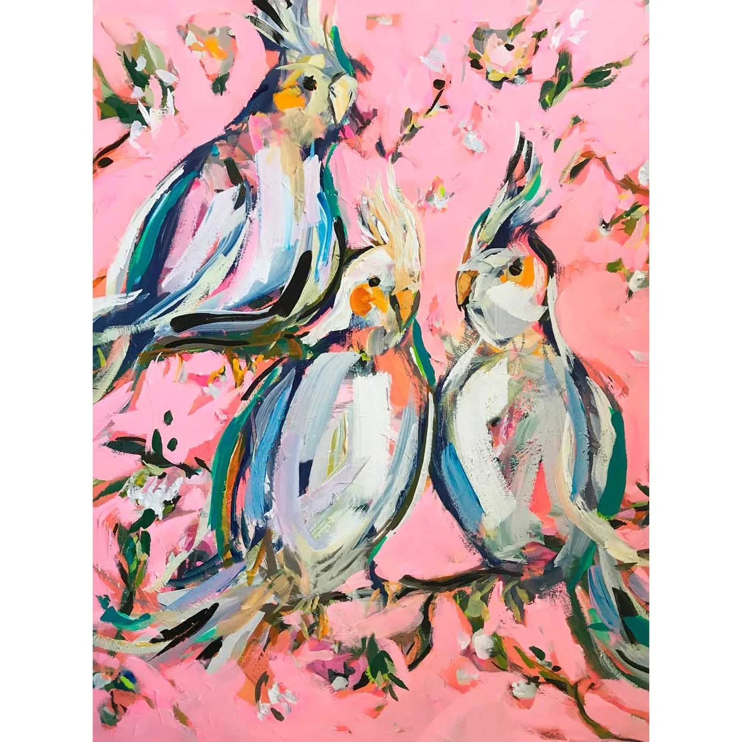 Birds On Pink Canvas Wall Art