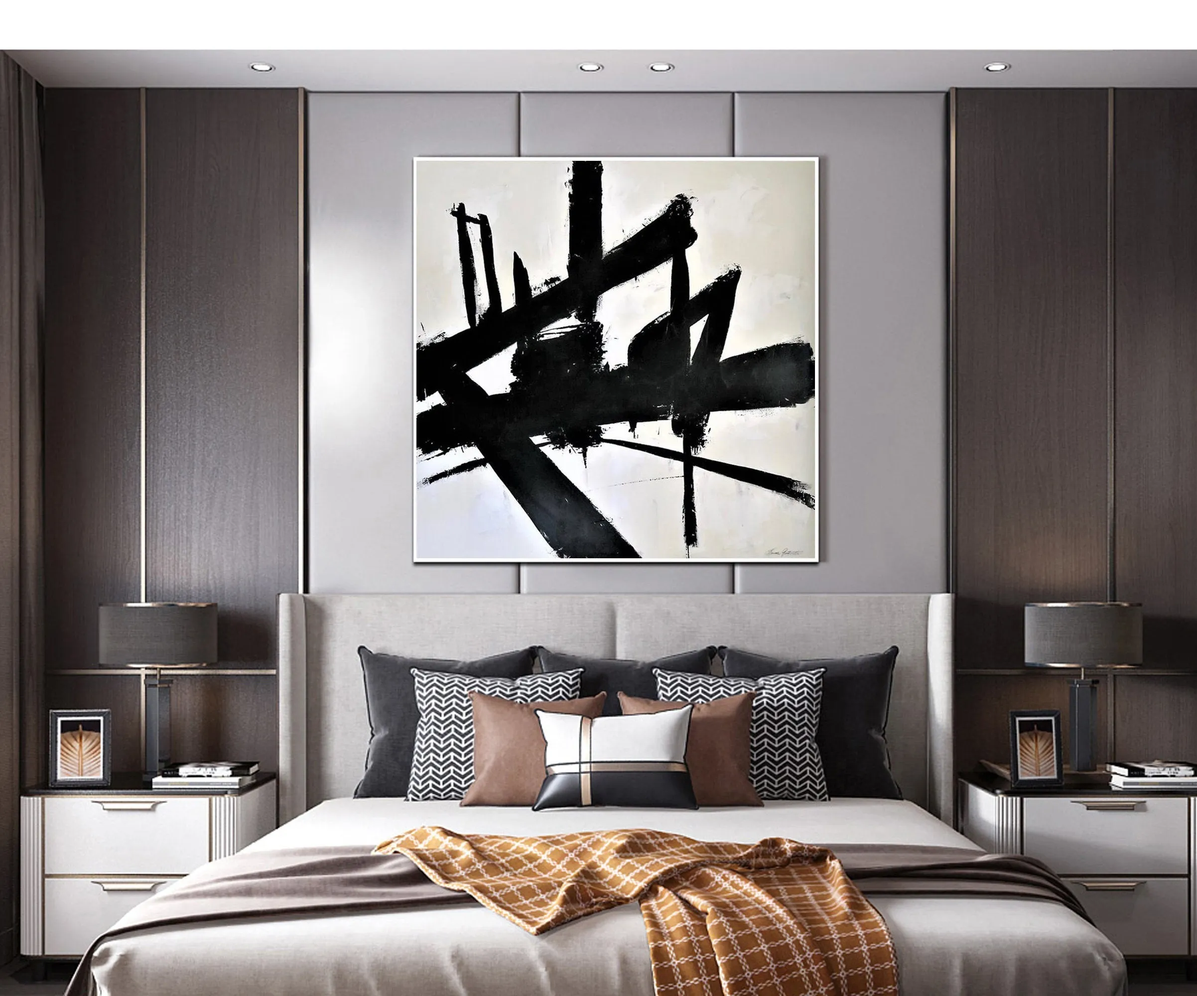 Black And White Canvas Art Abstact Painting for Bedroom Op022
