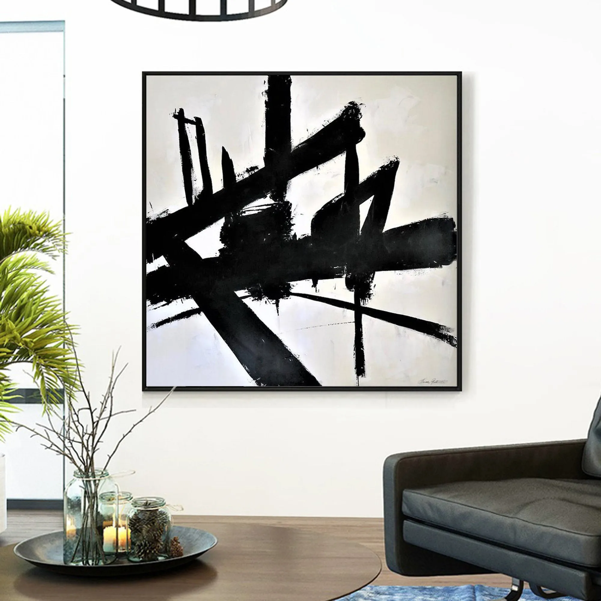 Black And White Canvas Art Abstact Painting for Bedroom Op022