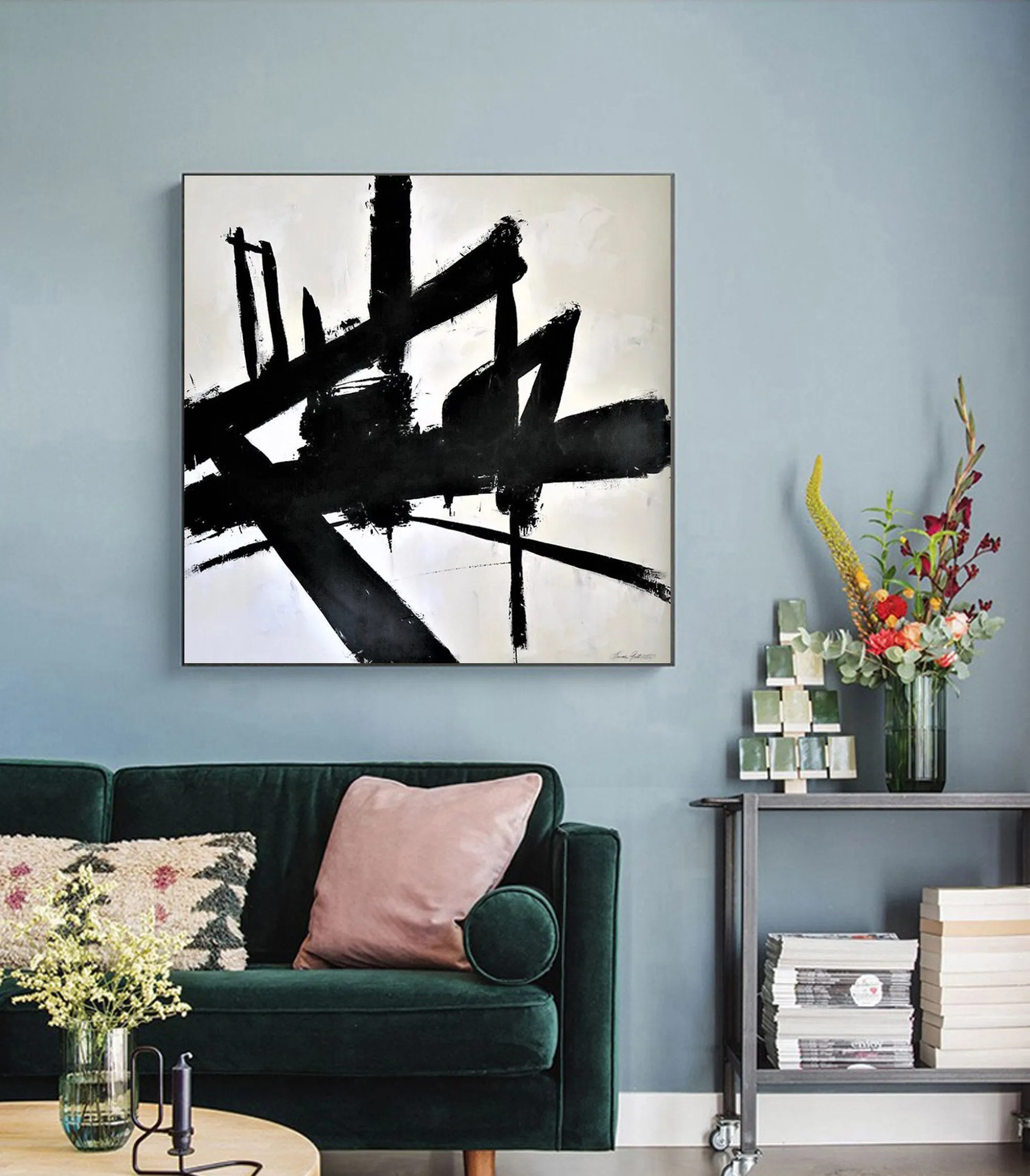 Black And White Canvas Art Abstact Painting for Bedroom Op022