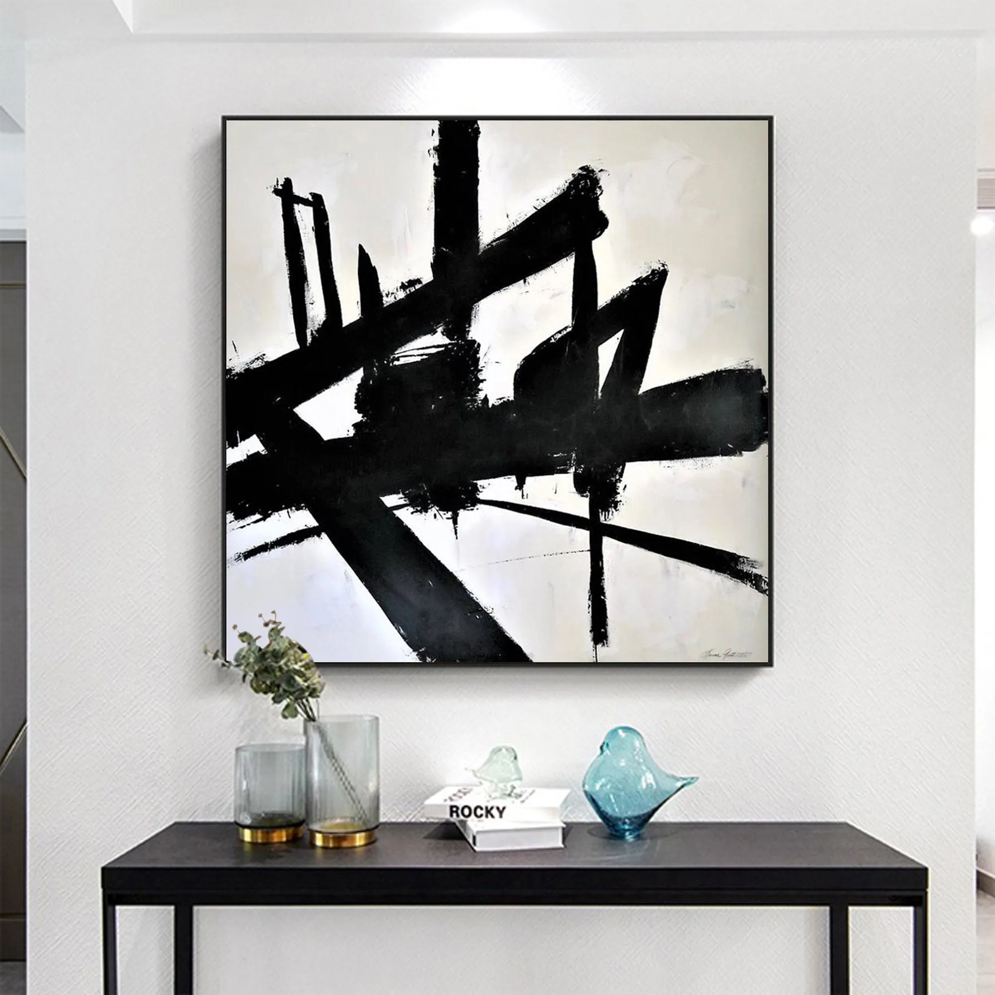 Black And White Canvas Art Abstact Painting for Bedroom Op022