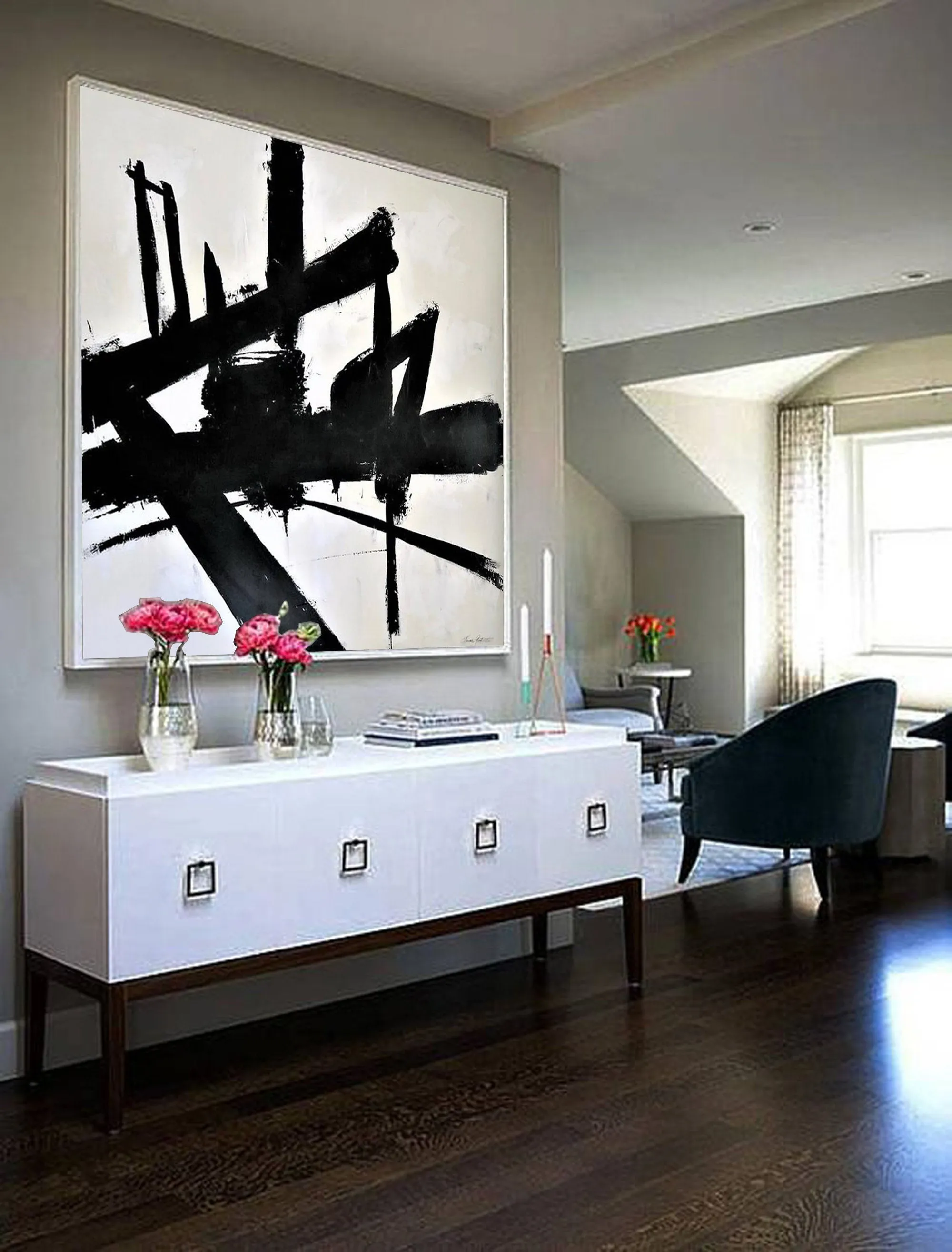 Black And White Canvas Art Abstact Painting for Bedroom Op022