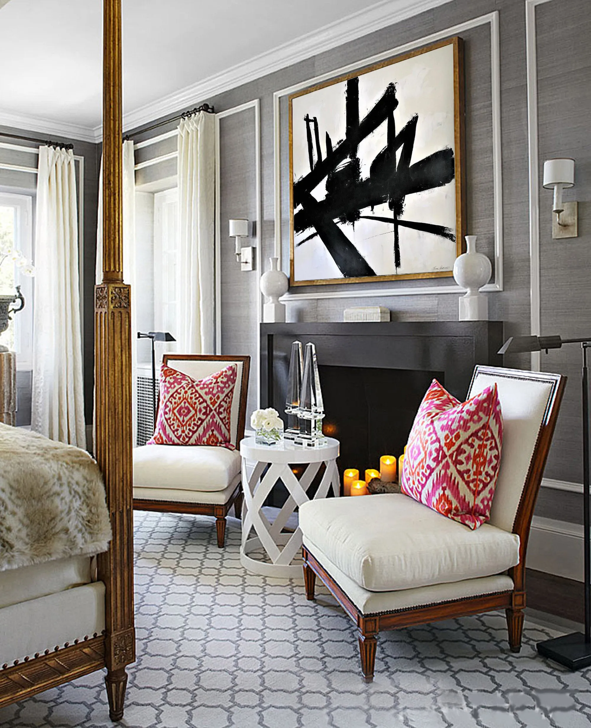 Black And White Canvas Art Abstact Painting for Bedroom Op022