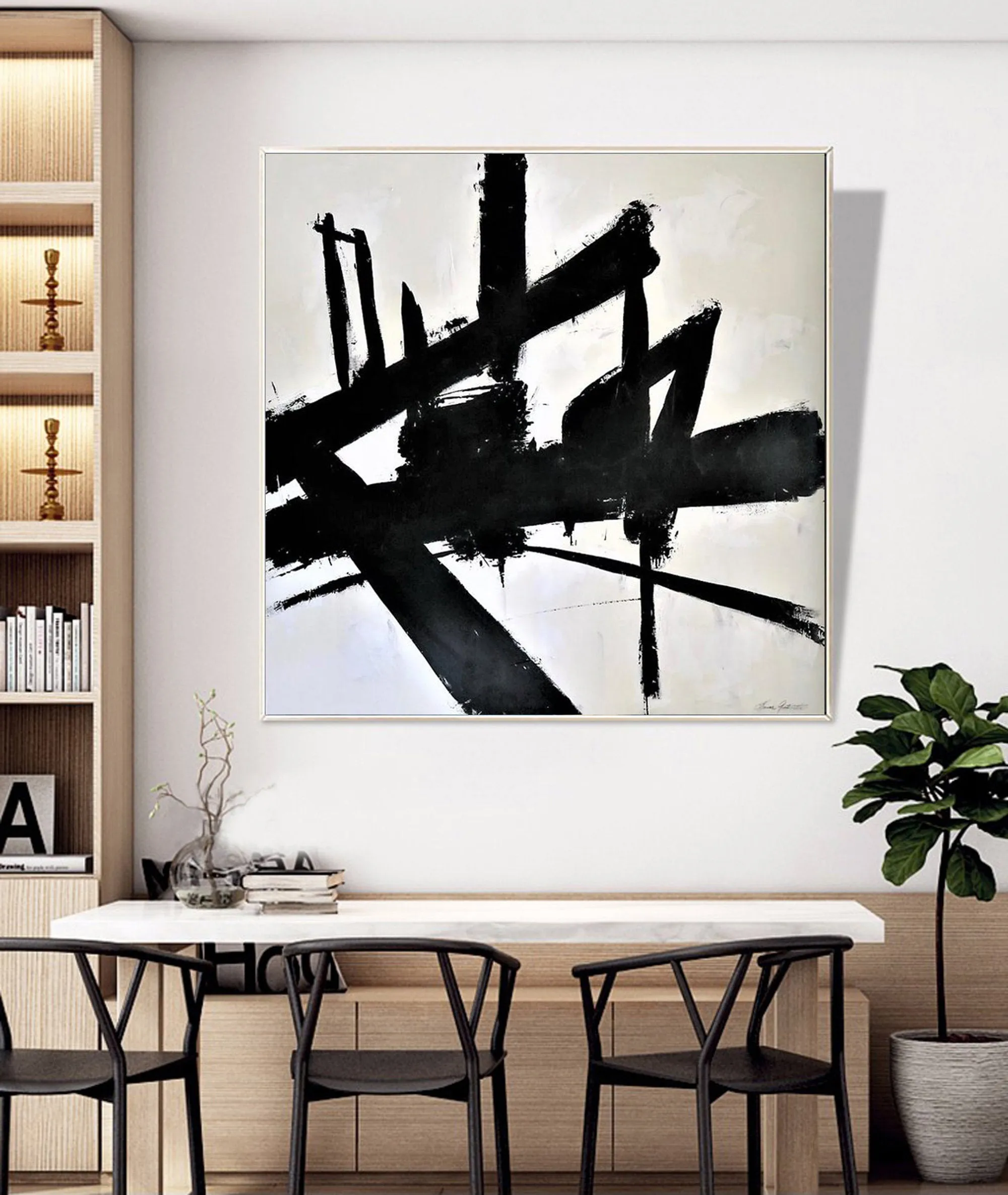 Black And White Canvas Art Abstact Painting for Bedroom Op022
