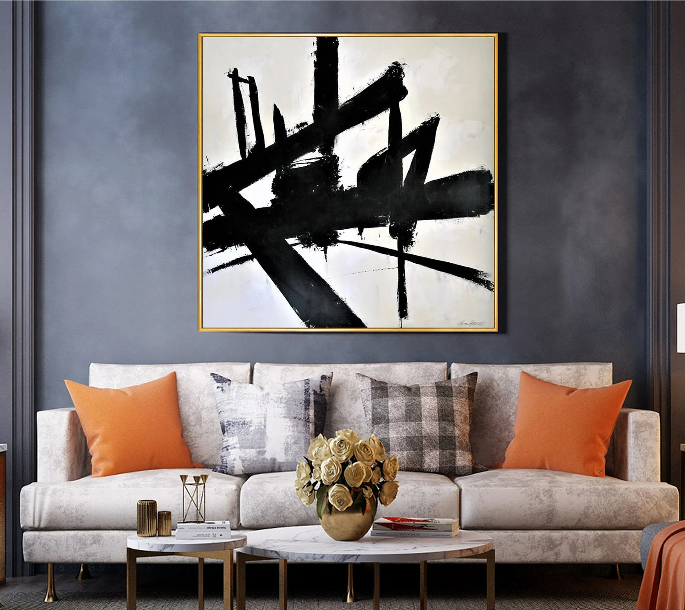Black And White Canvas Art Abstact Painting for Bedroom Op022