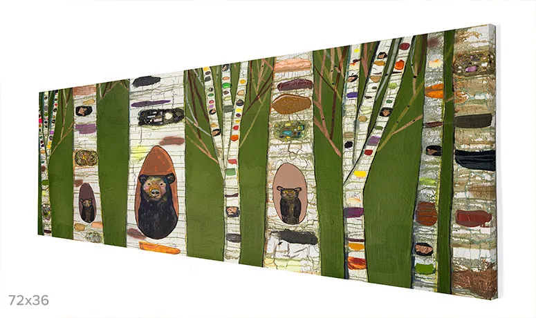 Black Bear Birch Tree Forest Canvas Wall Art