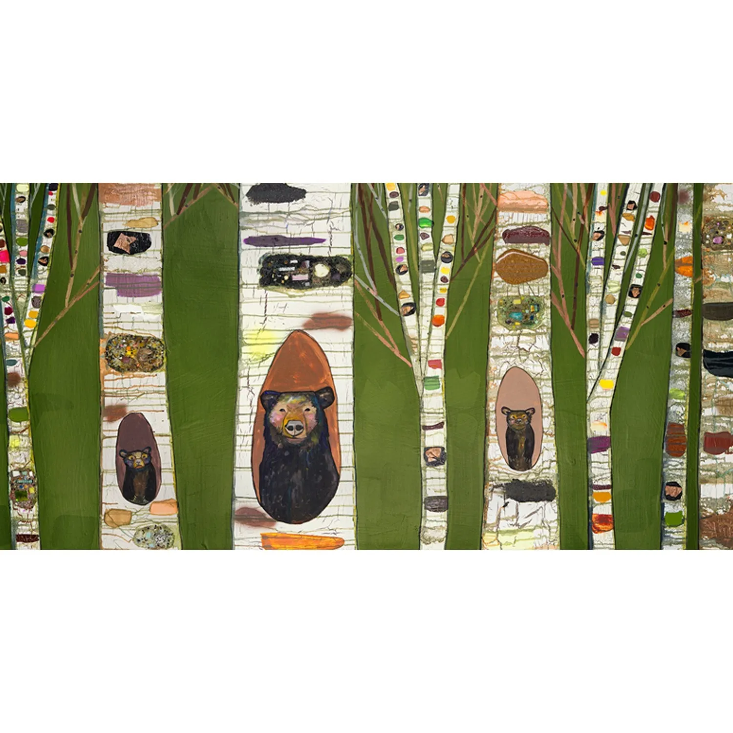 Black Bear Birch Tree Forest Canvas Wall Art