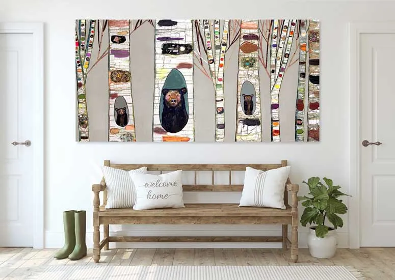 Black Bear Birch Tree Forest Canvas Wall Art