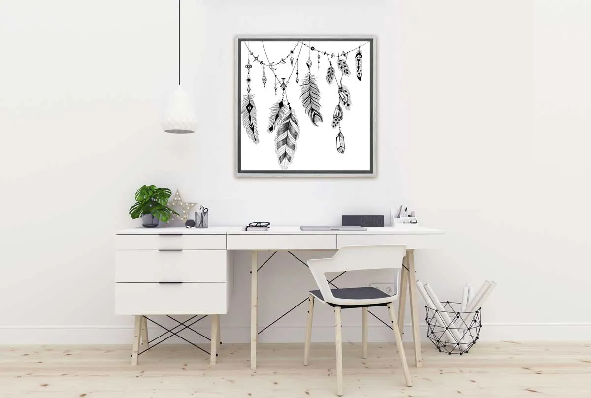 Black Boho Feathers | Canvas Wall Art Print