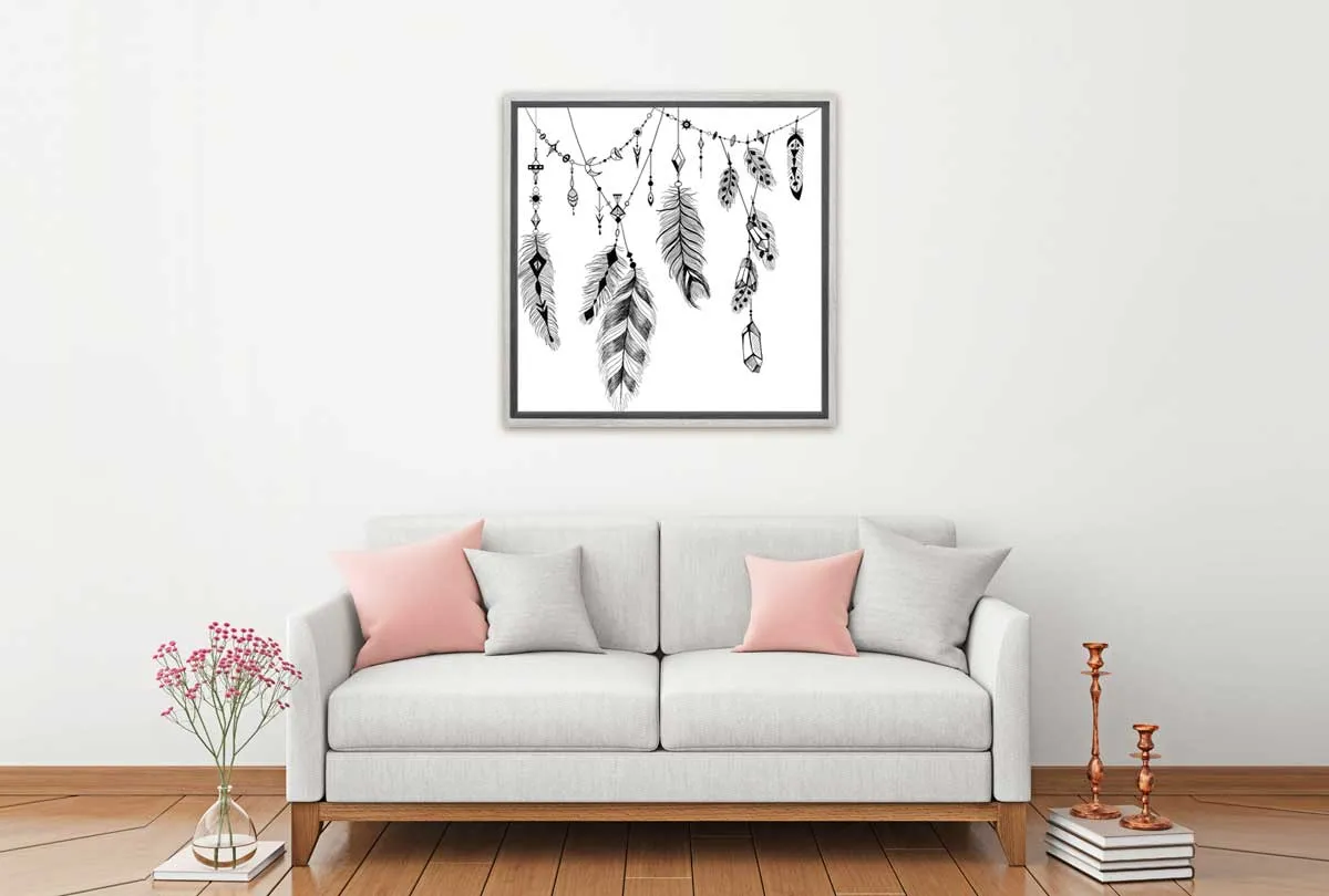 Black Boho Feathers | Canvas Wall Art Print