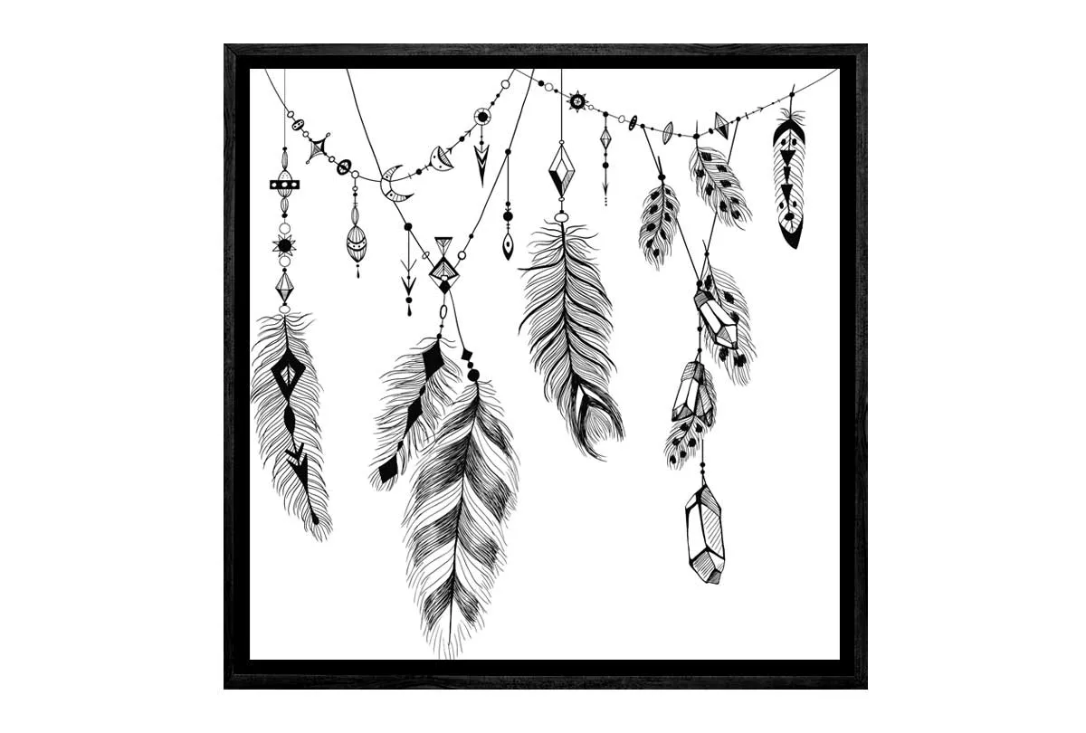 Black Boho Feathers | Canvas Wall Art Print