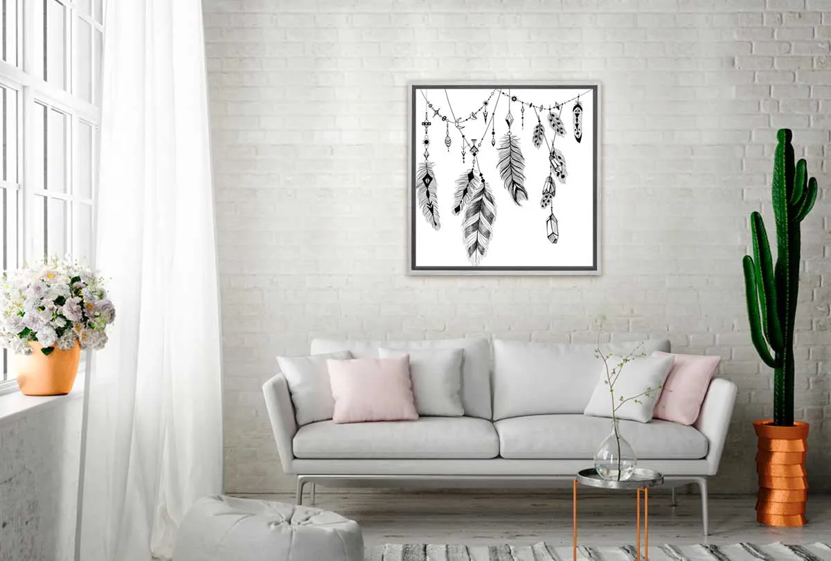 Black Boho Feathers | Canvas Wall Art Print
