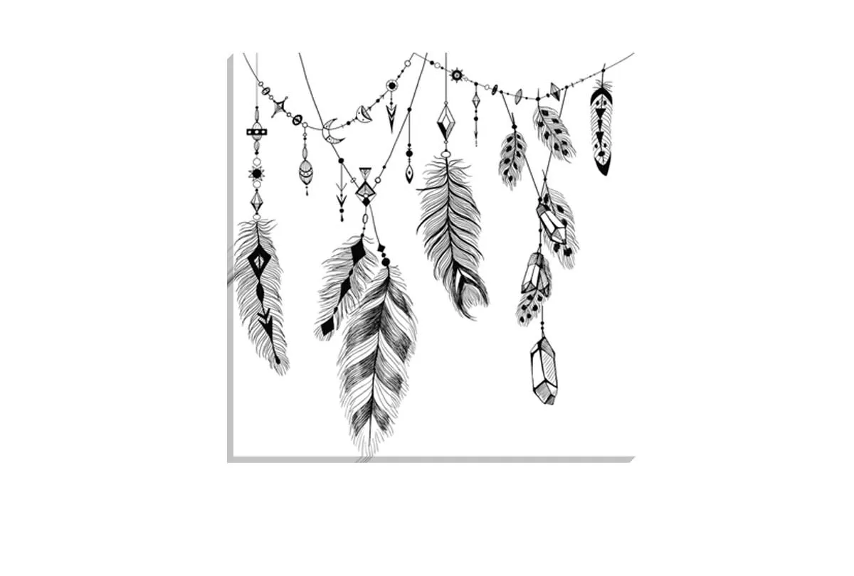 Black Boho Feathers | Canvas Wall Art Print