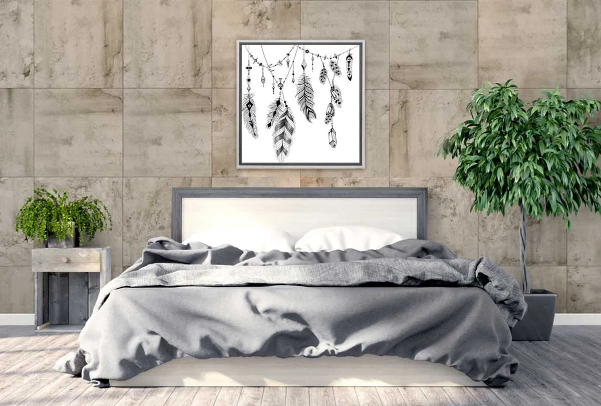 Black Boho Feathers | Canvas Wall Art Print