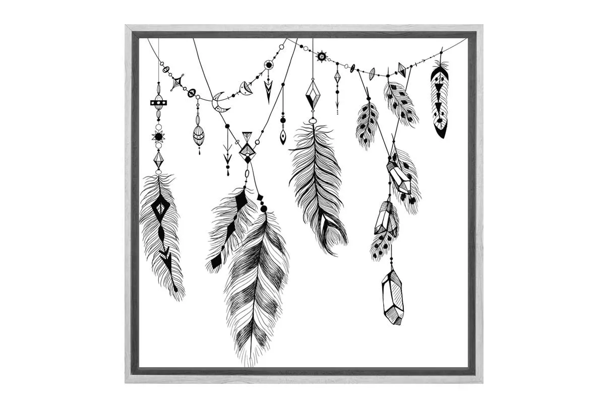 Black Boho Feathers | Canvas Wall Art Print