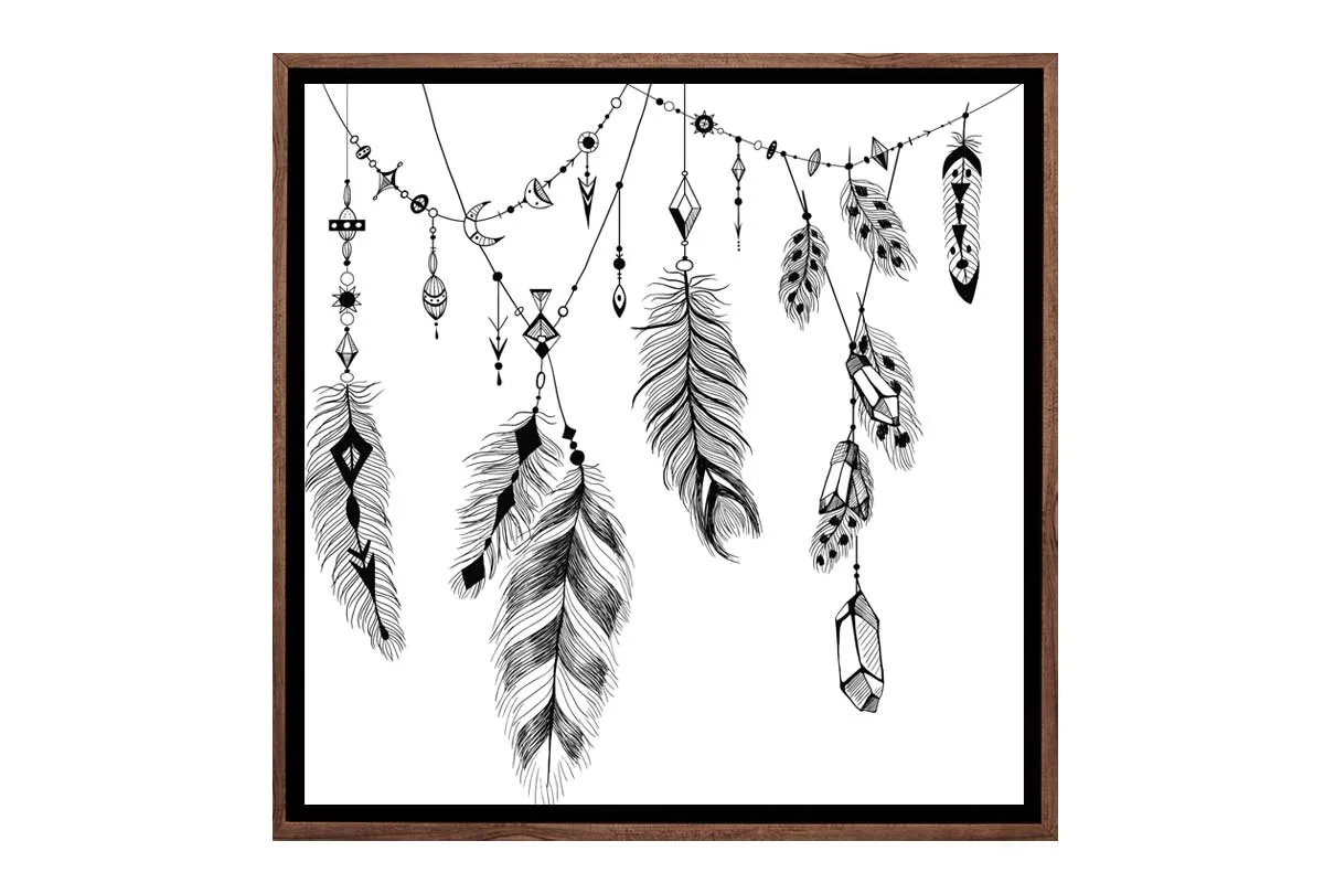 Black Boho Feathers | Canvas Wall Art Print