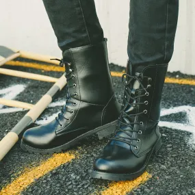 British Lace Up Low Chunky Heel Round Toe Short Motor Martin Boots