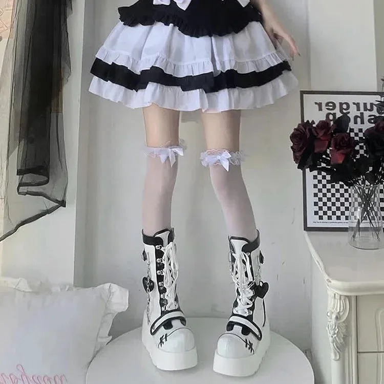 Colorblock Lace Up Platform Lolita Heart Martin Boots