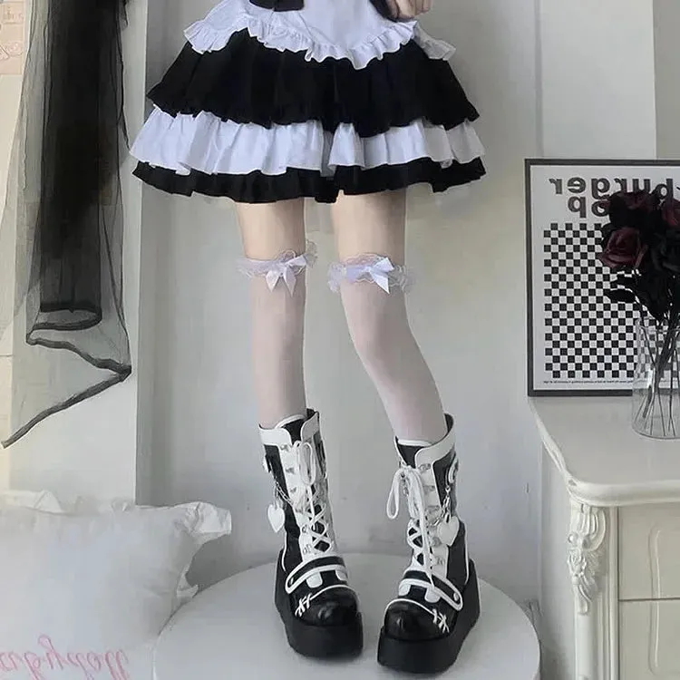 Colorblock Lace Up Platform Lolita Heart Martin Boots