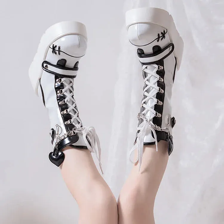 Colorblock Lace Up Platform Lolita Heart Martin Boots