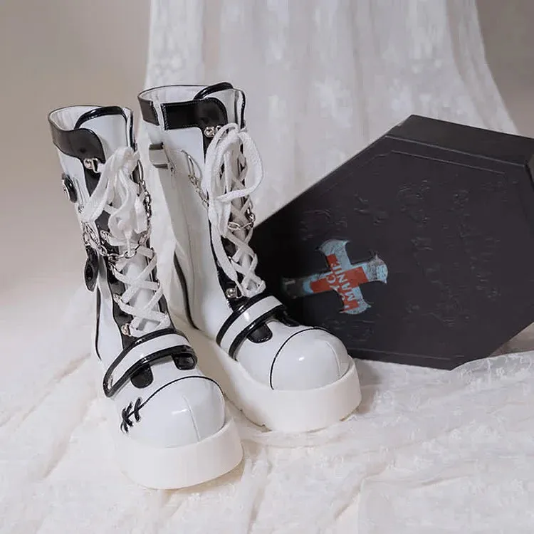 Colorblock Lace Up Platform Lolita Heart Martin Boots