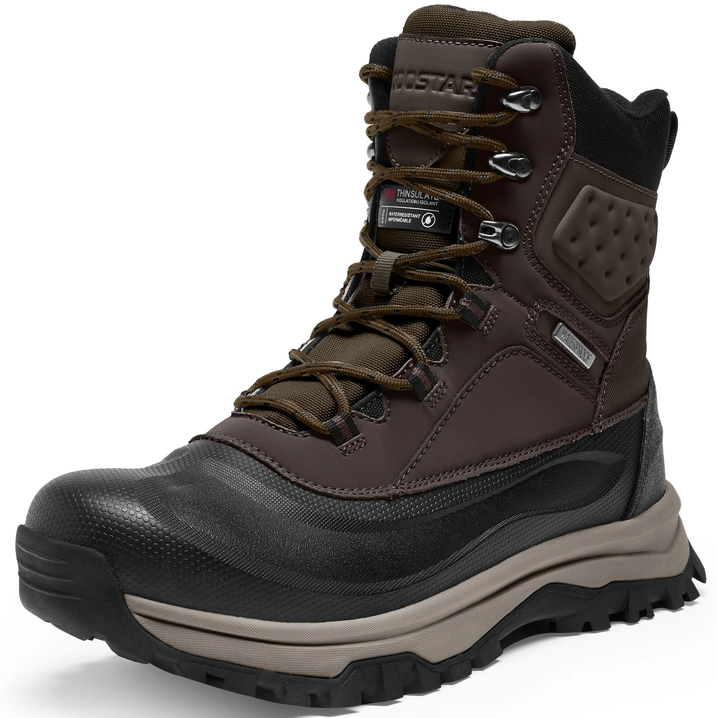 Coostar Snow Boots for Men Insulated Waterproof Winter Boots Outdoor Boot for Cold Weather Dark Brown Size 8
