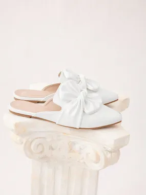 CUCCOO CHICEST Women's Fashionable White Flat Shoes With Large Bow Decoration And Slip-On Design