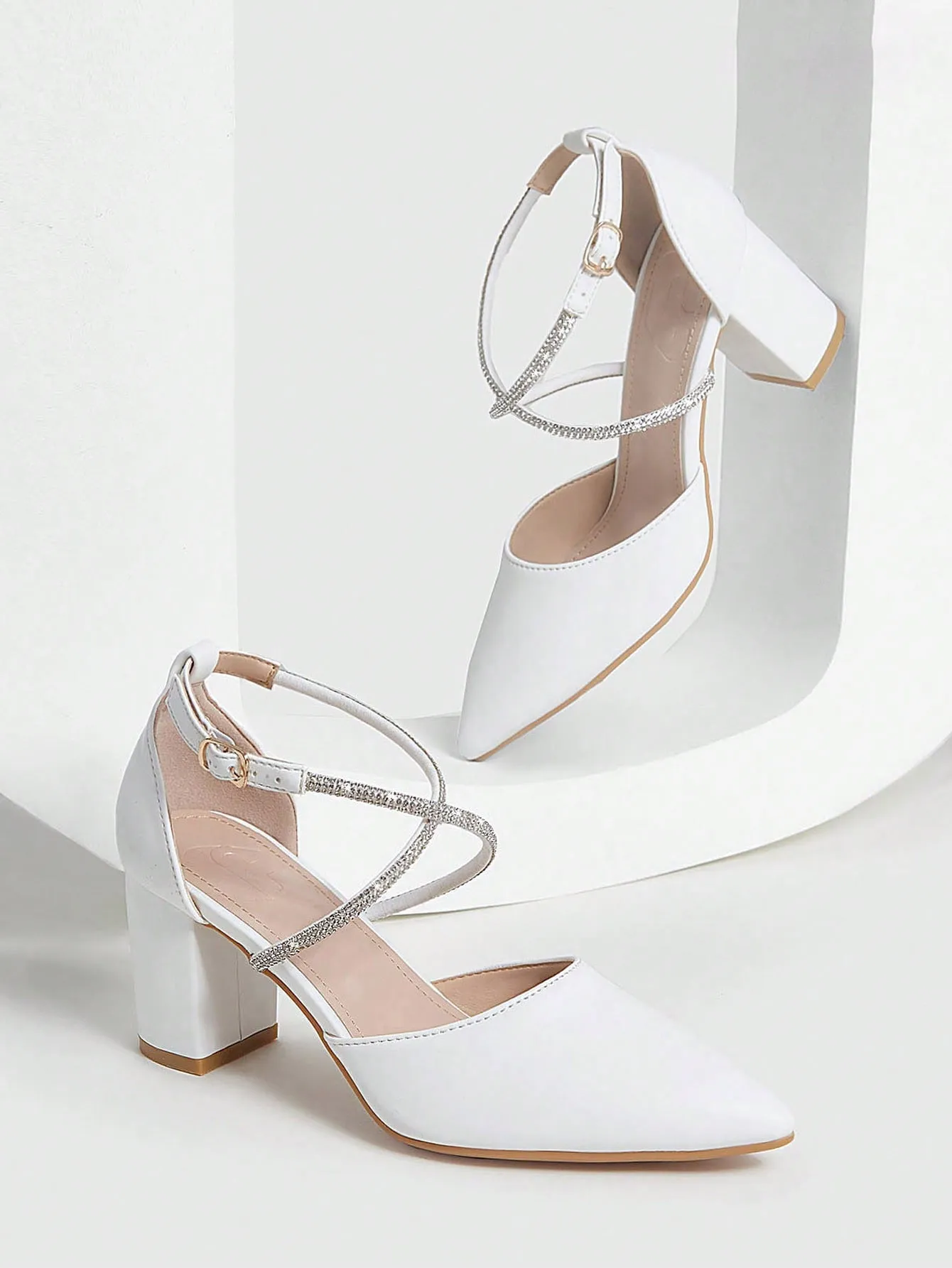 CUCCOO CHICEST Women's Shoes Valentine Days Day Point Toe Chunky Outdoor Fashion White High Heel For Spring For Summer Graduation Heels Prom Heels Vacation Shoes Summer Sale Elegant Heels