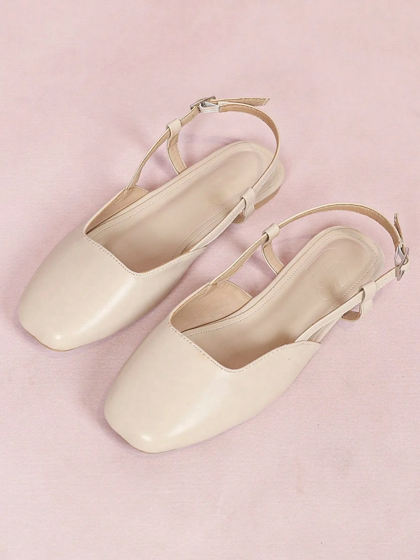 CUCCOO CURVES CUCCOO Plus-Size Square Toe Slip-On Flat Shoes With Back Strap