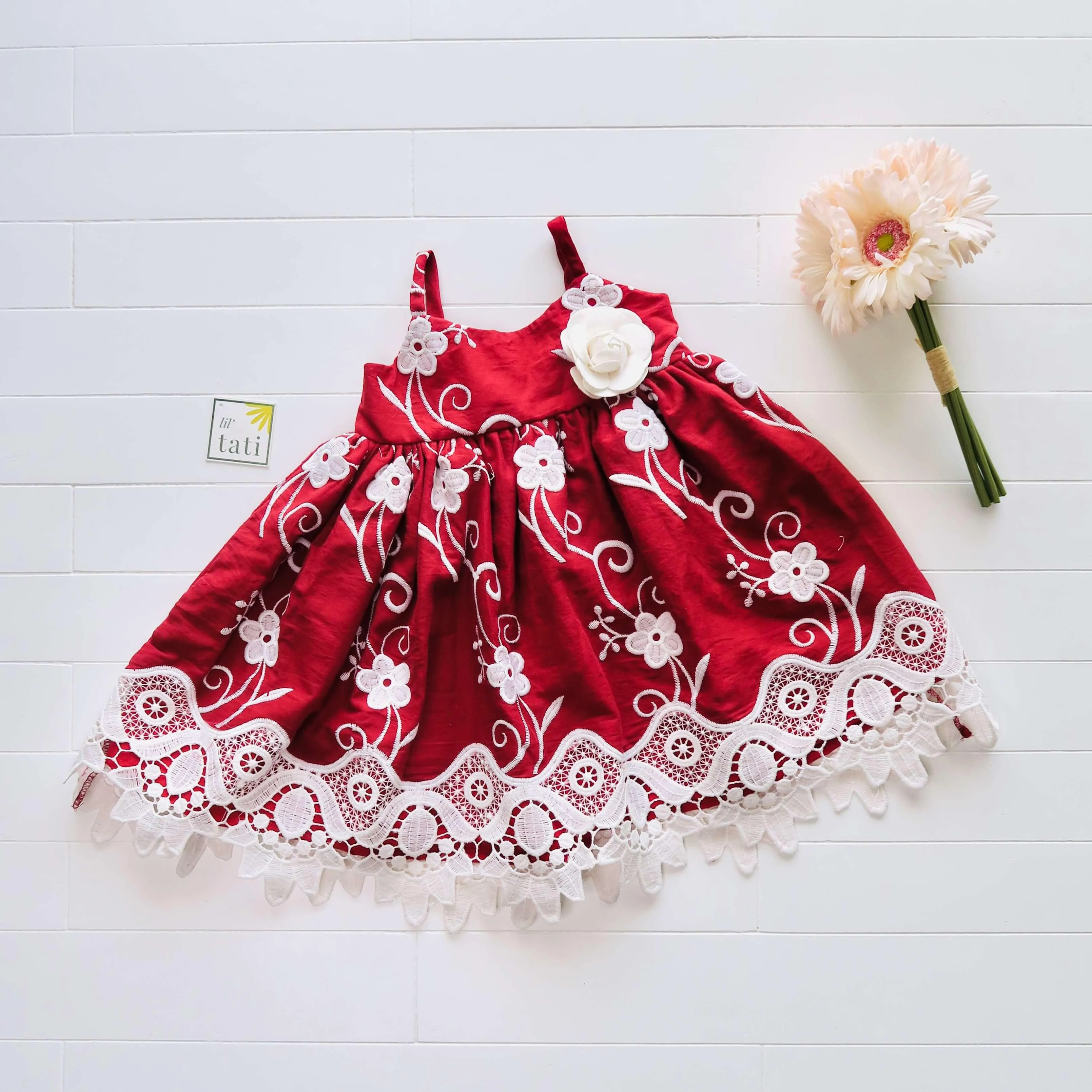 Dahlia Dress in Fancy Red Lace