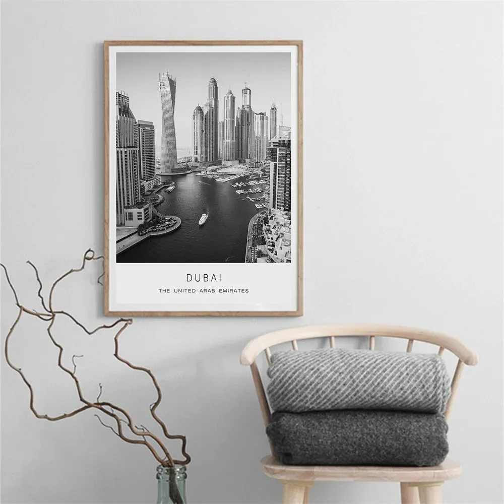 Dubai Skyline Poster International Travel Wall Art Fine Art Canvas Prints Black White Pictures For Living Room Dining Room Home Office Art Decor