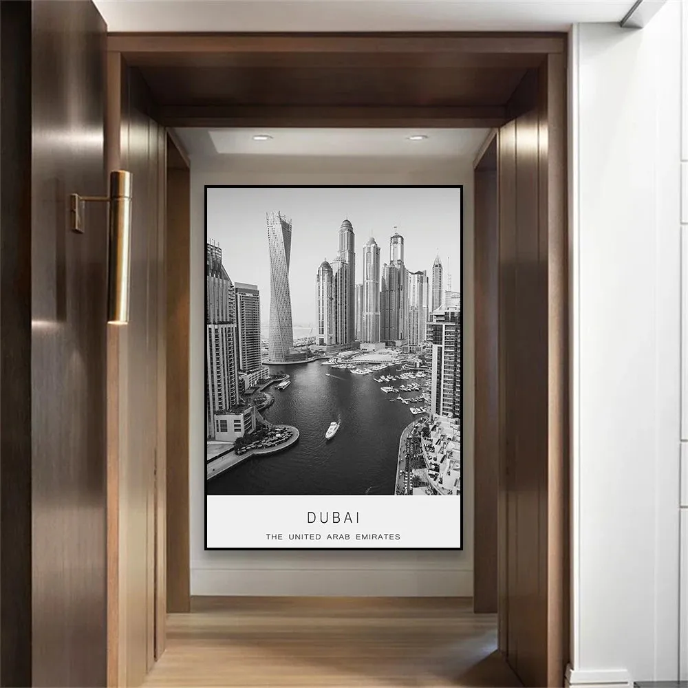Dubai Skyline Poster International Travel Wall Art Fine Art Canvas Prints Black White Pictures For Living Room Dining Room Home Office Art Decor