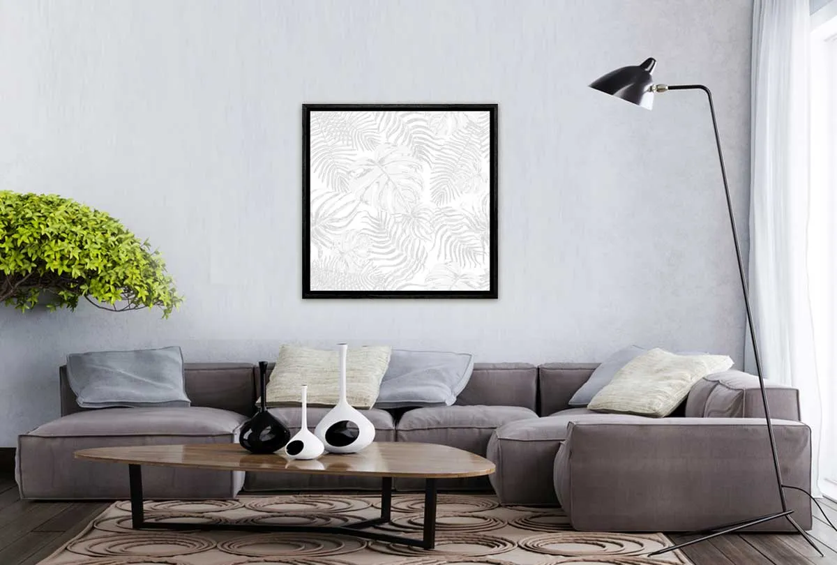 Grey Monstera & Palm leaves | Canvas Wall Art Print