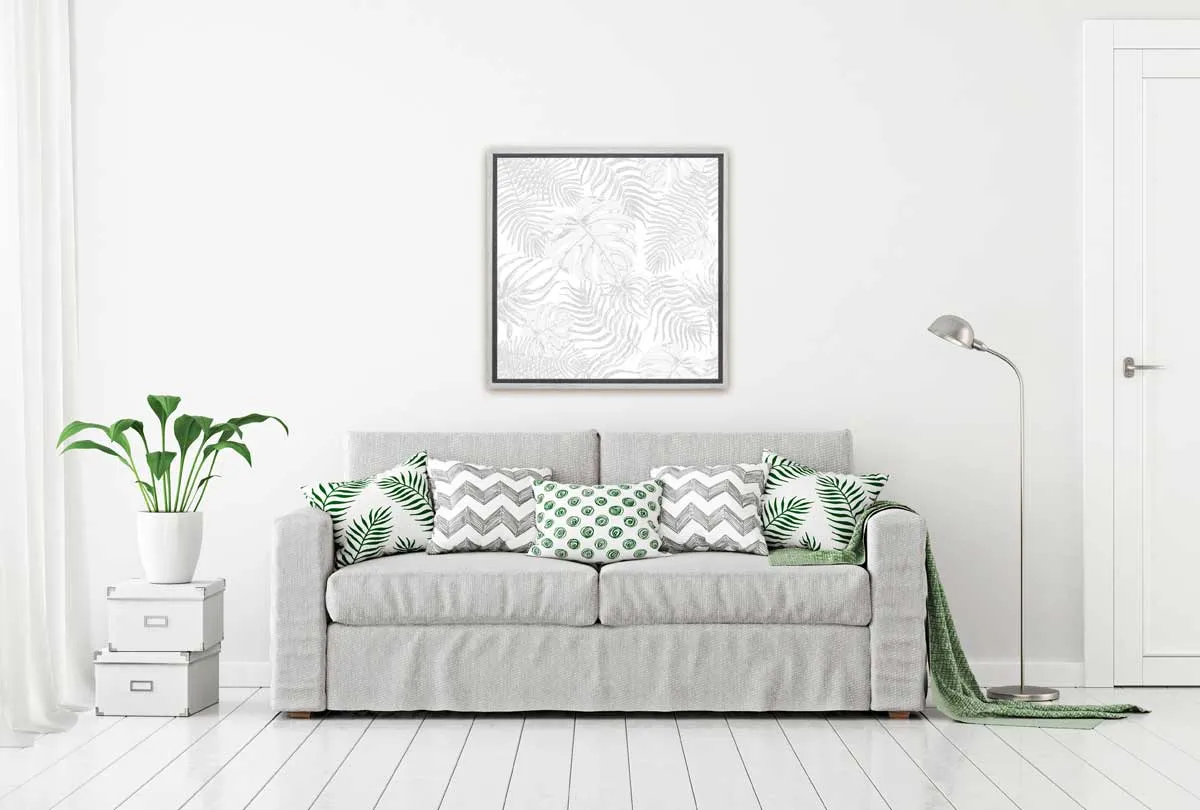 Grey Monstera & Palm leaves | Canvas Wall Art Print